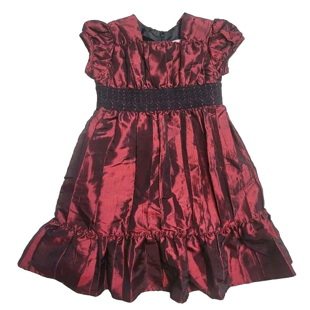 Hanna‎ Andersson 100 4 Girls Fancy Dress Burgundy Black Taffeta Shimmer Holiday